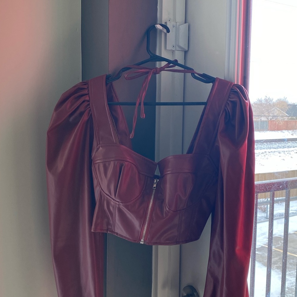 Fashionnova Burgundy faux leather top